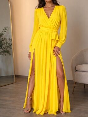 Fashion Nova Park Ave Maxi Dress Solid Yellow